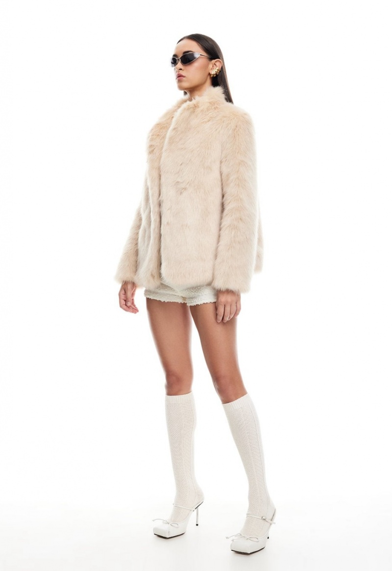 Beige Lioness Bada Bing Faux Fur Coat | Canada-WKADF4567