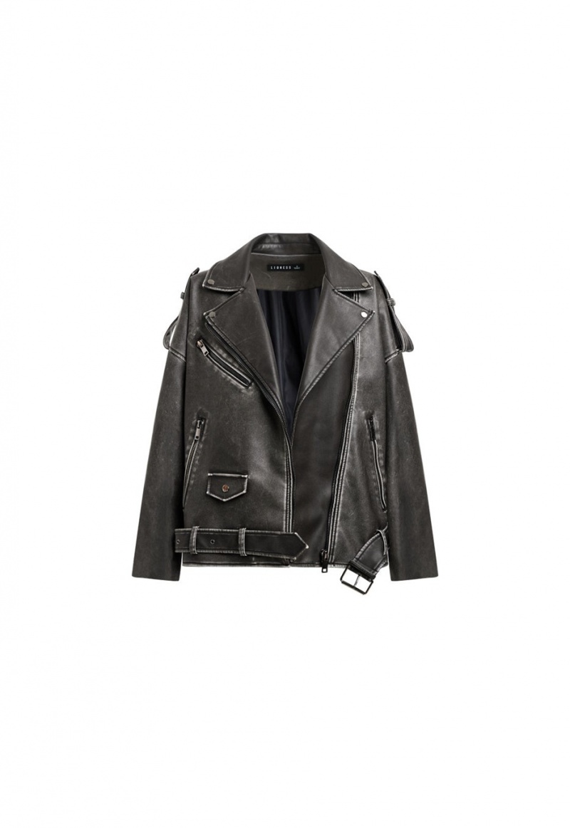 Black Lioness Ace Biker Leather Jacket | Canada-VKJIH6851