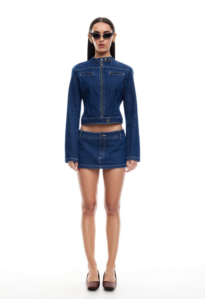 Dark Blue Lioness Bella Moto Denim Jackets | Canada-TSRAO3468