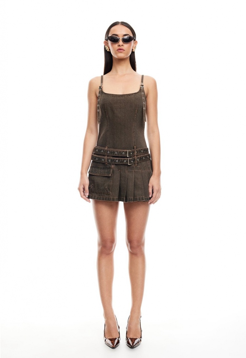 Dark Brown Lioness Biker Mini Dress | Canada-BESFG6810