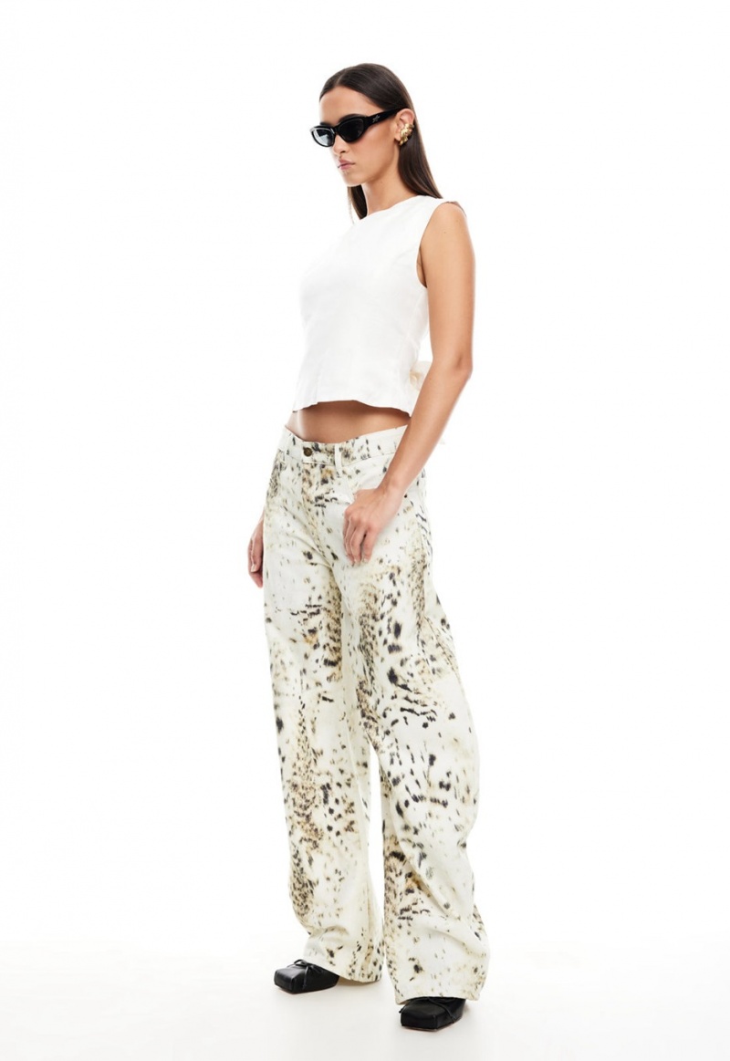 White / Leopard Lioness Horseshoe Jeans | Canada-YOBMF7531